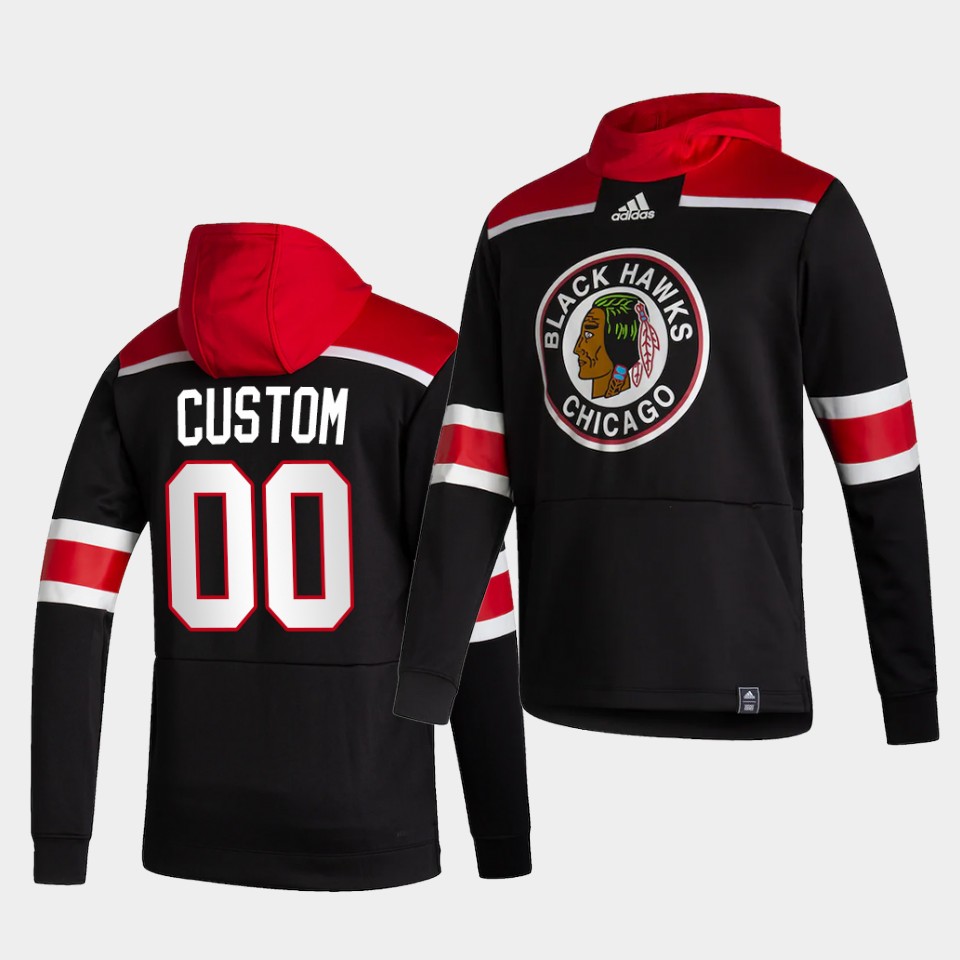 Men Chicago Blackhawks #00 Custom Black NHL 2021 Adidas Pullover Hoodie Jersey->customized nhl jersey->Custom Jersey